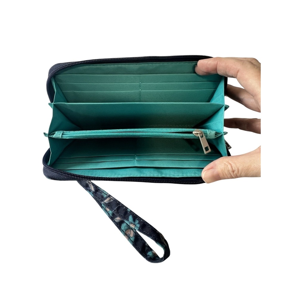 Travelon RFID Blocking Zip Around Wristlet Navy Blue Teal - Picture 3 of 4